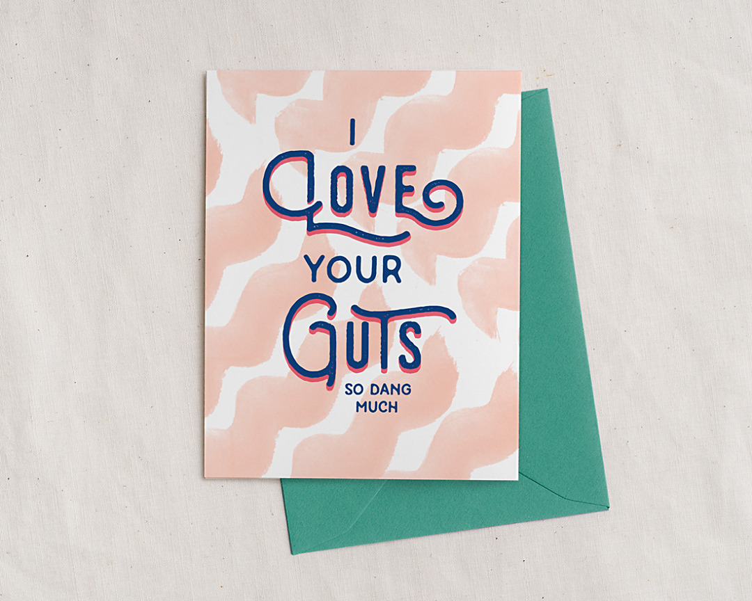 cute handlettered i love your guts so dang much illustrated card with envelope