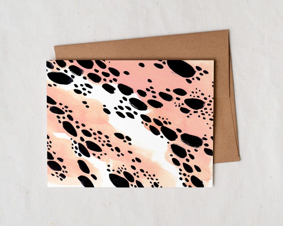 abstract pink leopard spots illustrated card with envelope