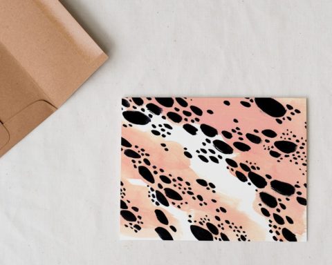 abstract pink leopard spots greeting card with offset envelope