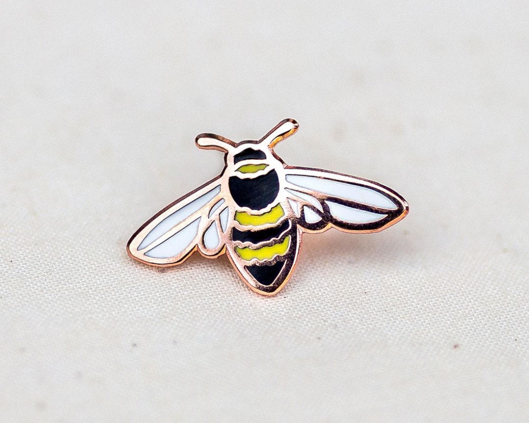 honeybee enamel bee pin badge lapel in copper by Wildship Studio