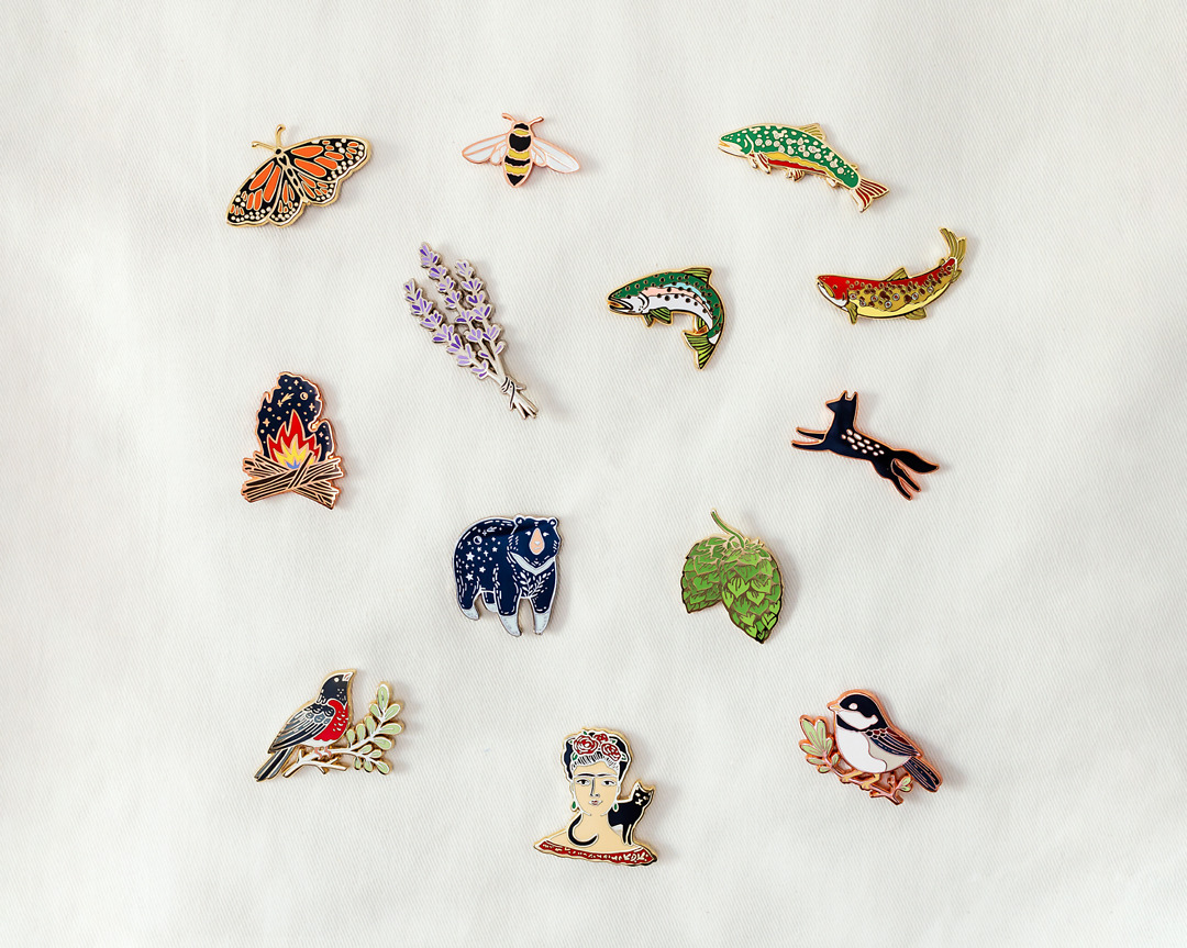plant and animal nature enamel pins by wildship studio