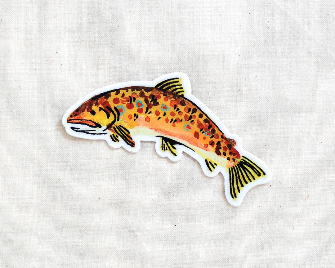 cute brown trout fish vinyl sticker by wildship studio