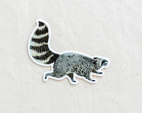 cute raccoon vinyl animal sticker by wildship studio